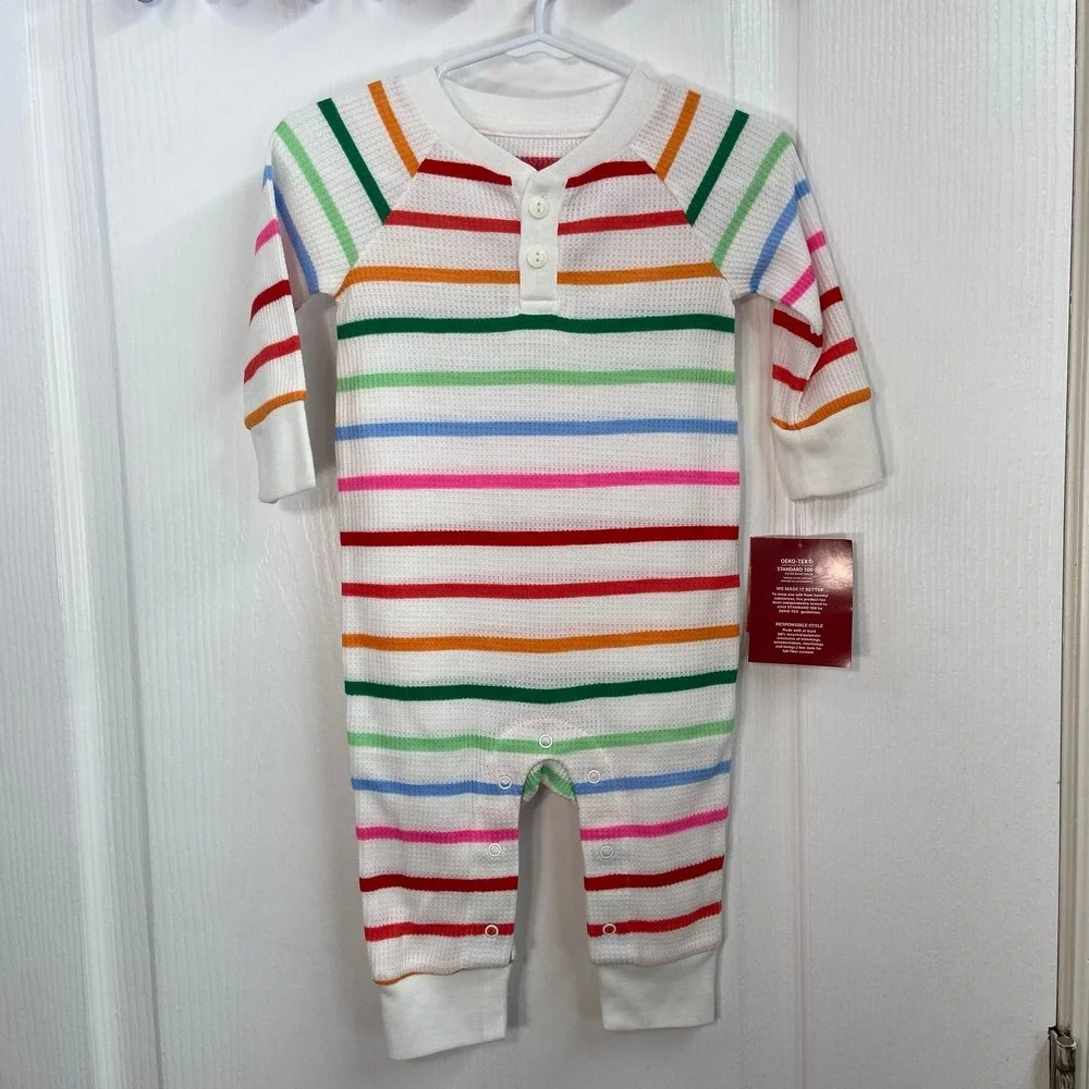 NEW Wondershop baby rainbow waffle knit striped snap one piece onesie jumper 3-6